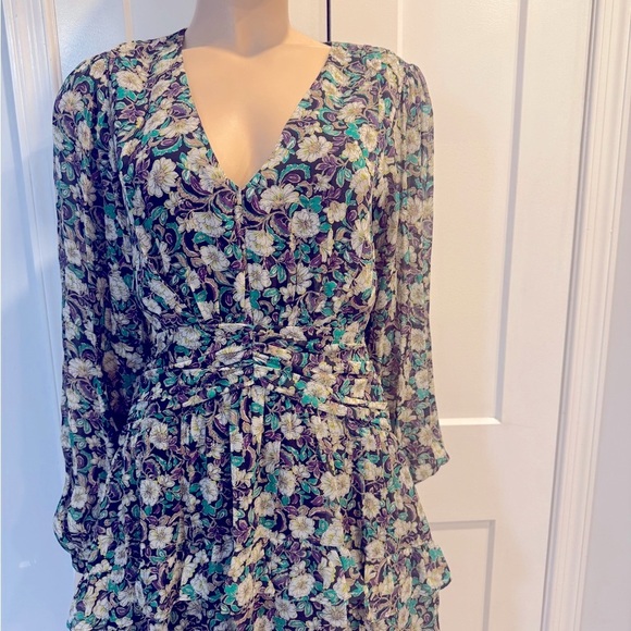 Lavender Brown Black Floral Long Sleeve Dress - Picture 2 of 10